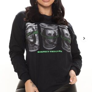 Fashion Nova Black Long Sleeve Tee with Green Accents